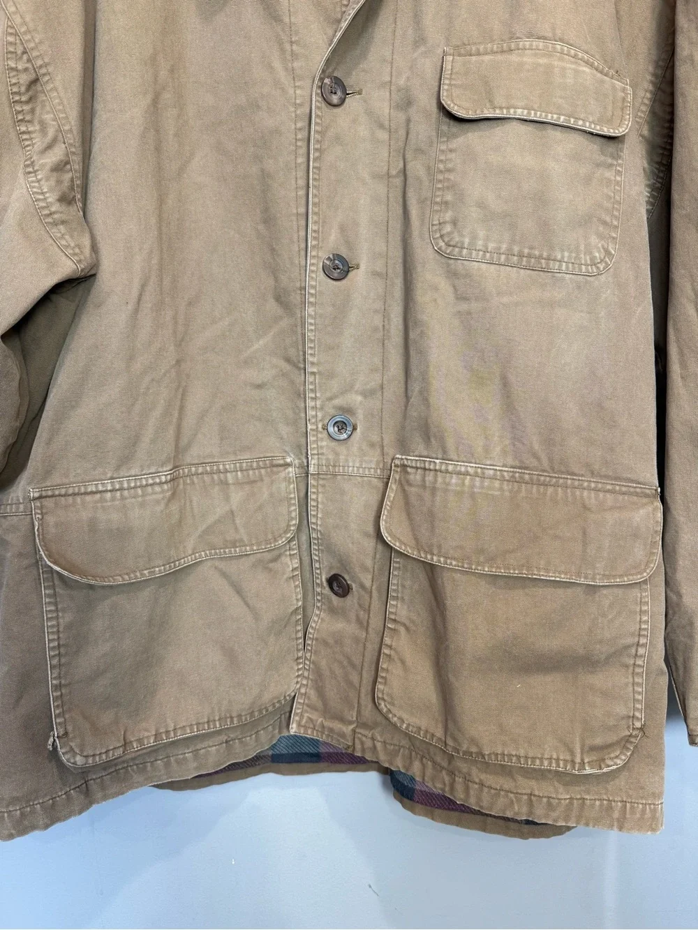Faded Glory Canvas Chore Barn Coat Plaid Lined Corduroy Collar Men’s L
